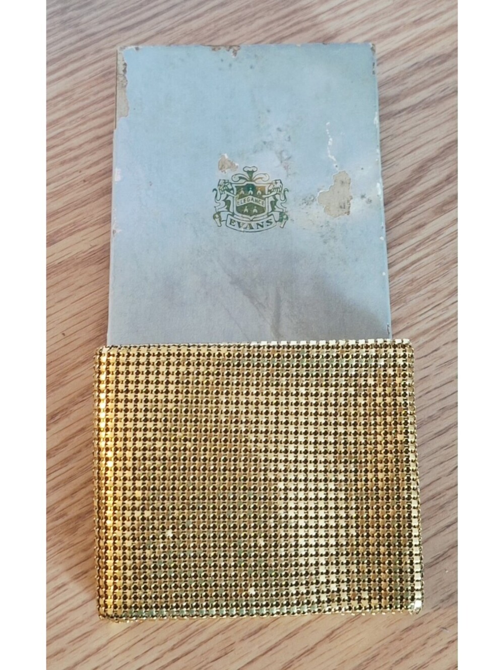 MINT VTG Evans Elegance Gold Mesh Bifold Wallet NOS Boxed MCM Hollywood Regency
